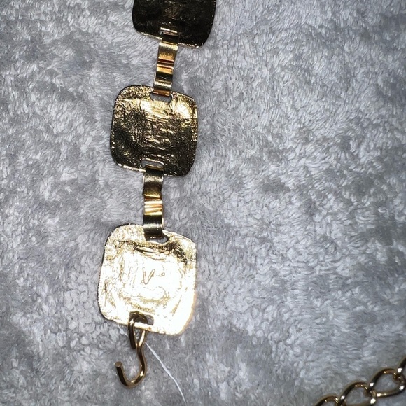 Vintage Goldtone Metal Square Tooled Charms Adjustable Chain Belt